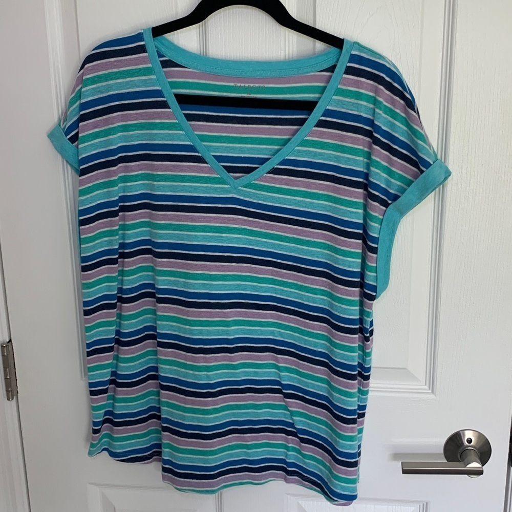 Talbots striped linen blend v-neck tee size XL